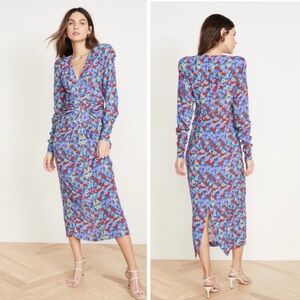 Rotate Birger Christensen Heather Gathered Floral Crepe Midi Dress XL